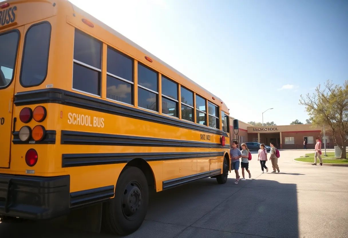 Students waiting outside for a late school bus under the sun