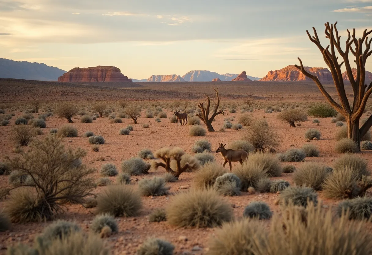 A scenic view of rural Arizona with arid terrain and wildlife.
