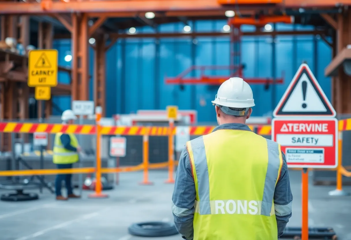 Construction site with safety gear and barriers