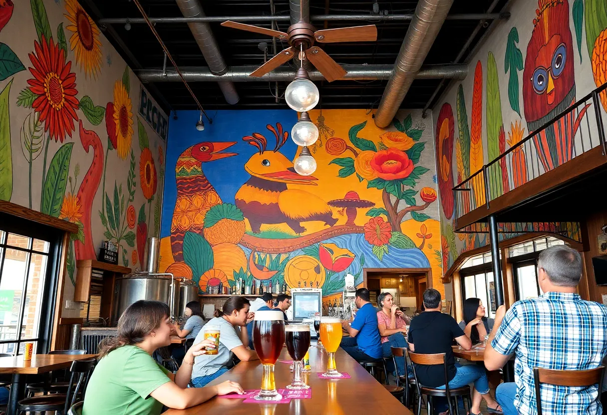 Interior of Sana Sana Cerveceria decorated with local art