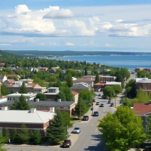 Exterior view of a new real estate office located in downtown Traverse City