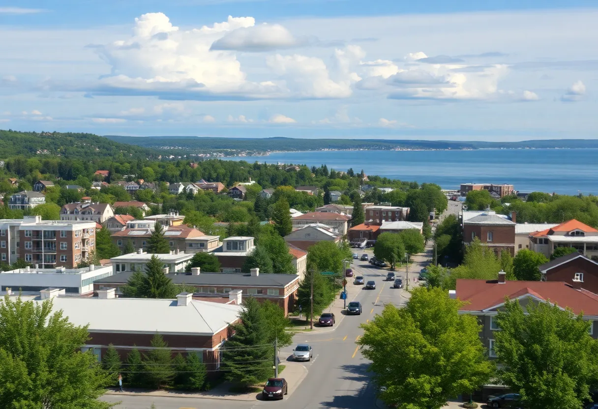 Exterior view of a new real estate office located in downtown Traverse City