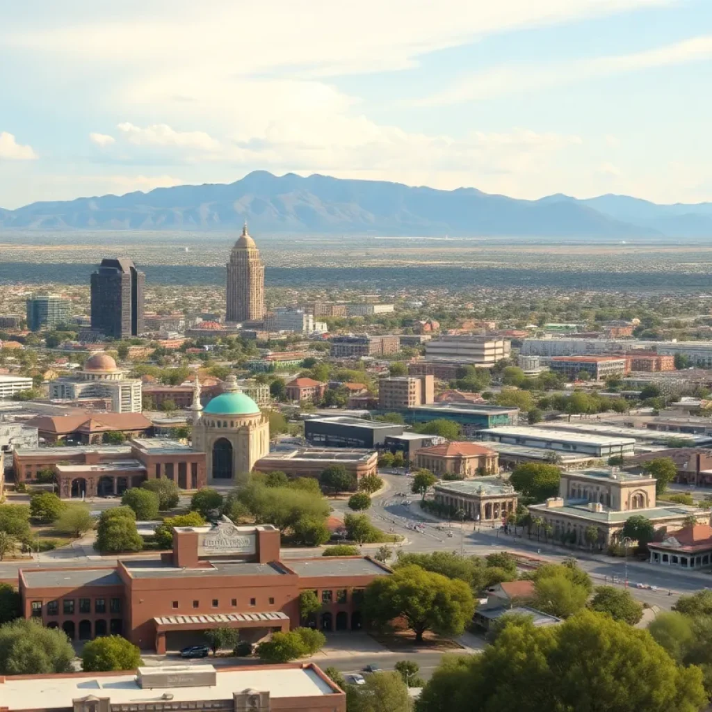 Aerial view of Tucson illustrating economic contrasts with developed and underdeveloped areas.