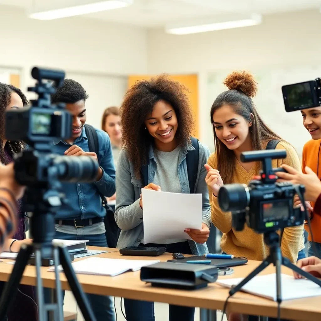 Students participating in a journalism program at UNI