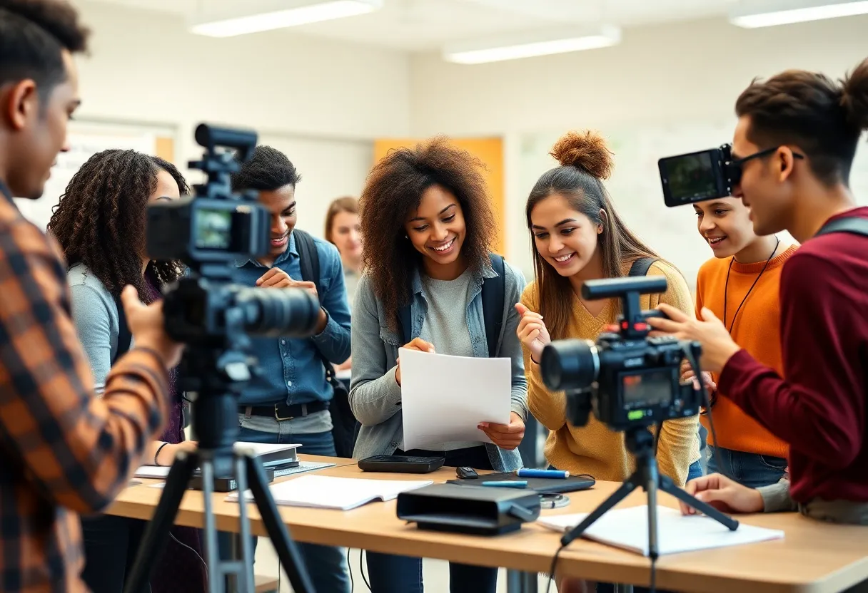 Students participating in a journalism program at UNI