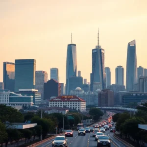 Image depicting the skyline of a bustling city with hotels representing the resilient U.S. hotel market.