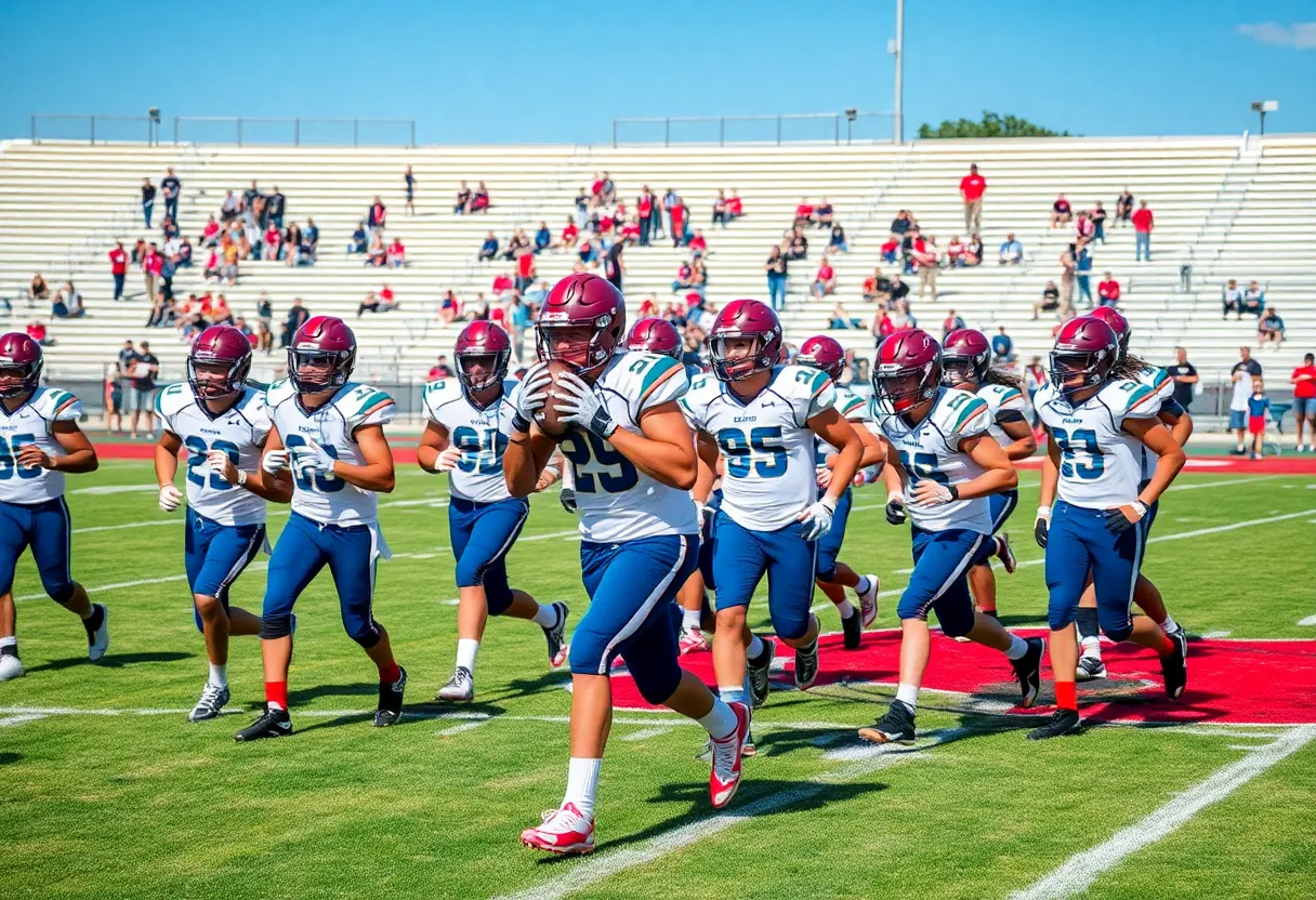 Wayne County High School football team practicing