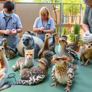 Animals being treated in a wildlife rehabilitation center