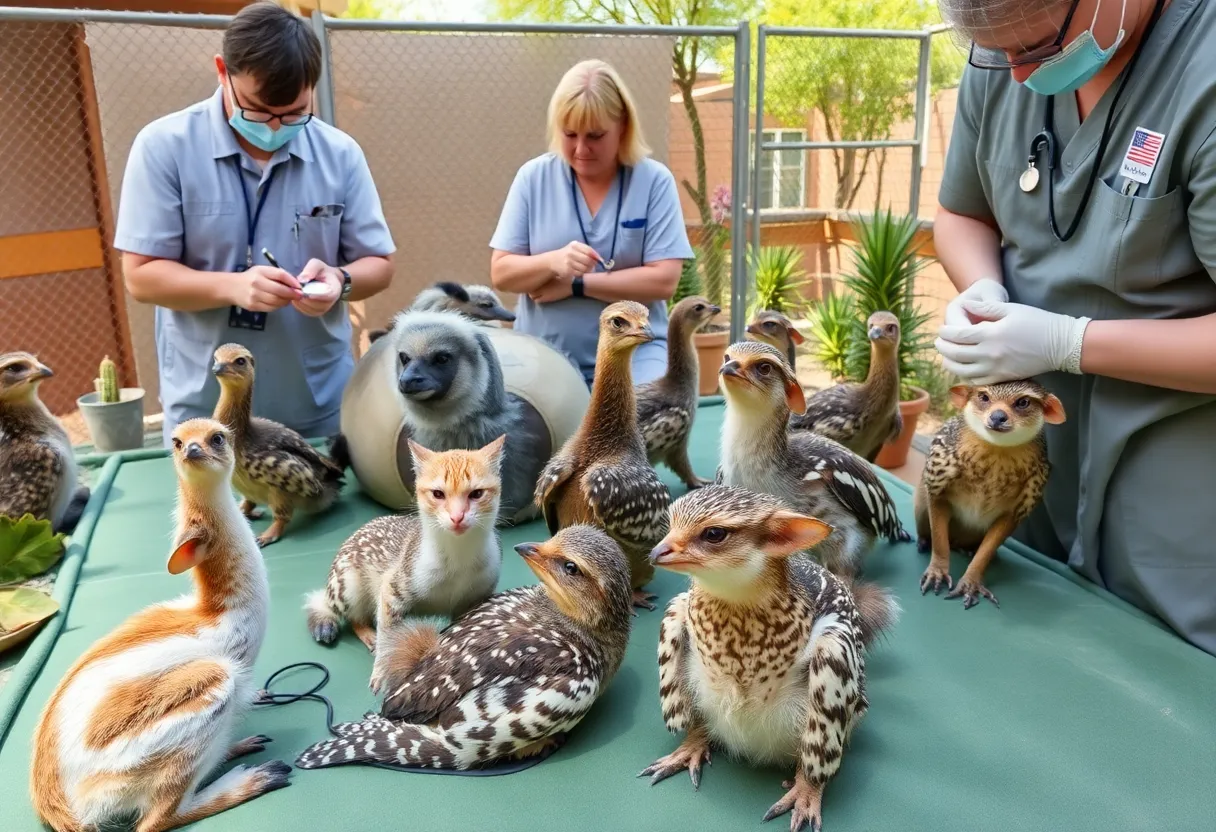 Animals being treated in a wildlife rehabilitation center