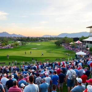 Golf tournament at TPC Scottsdale with spectators and players