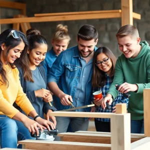 YouthBuild Phoenix participants working on construction
