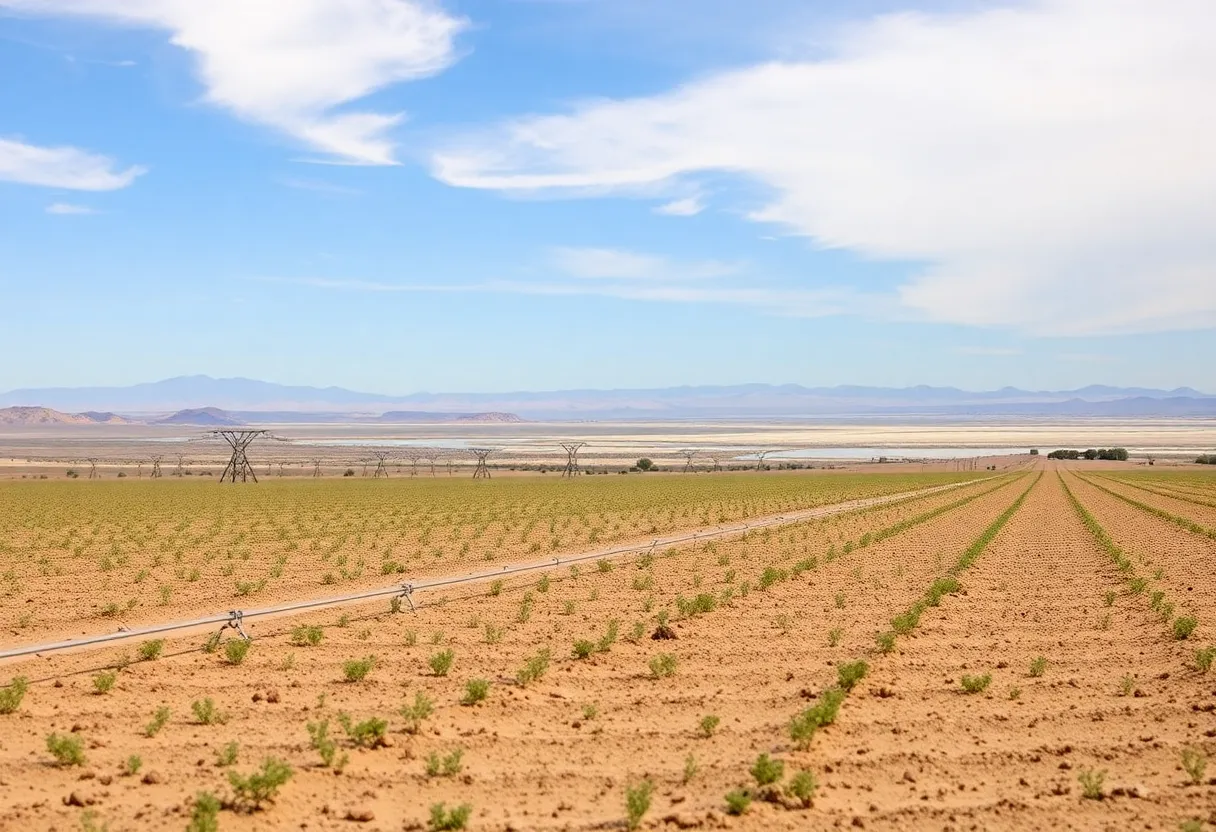 Drought-affected agricultural field with irrigation in Yuma, Arizona