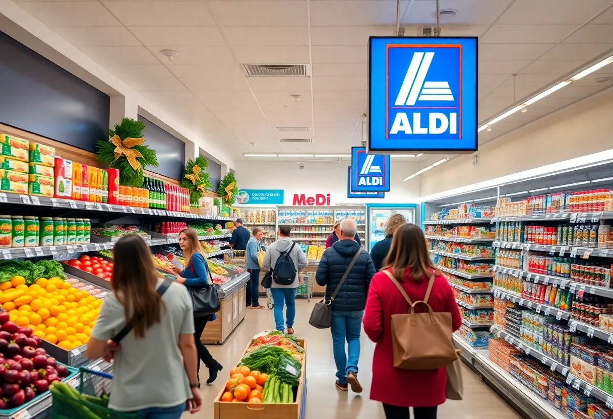 Aldi grocery store filled with shoppers and products