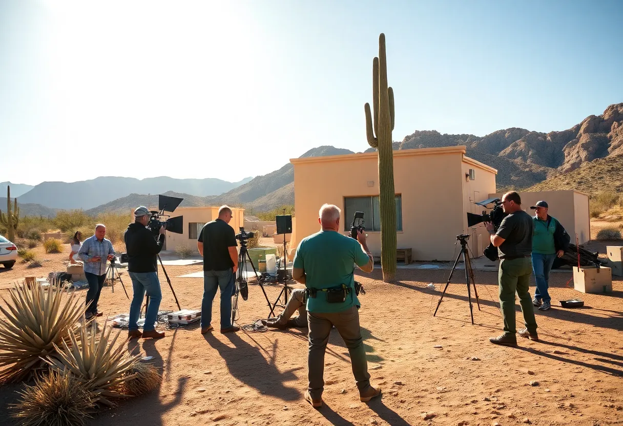 Film crew working in the Arizona desert