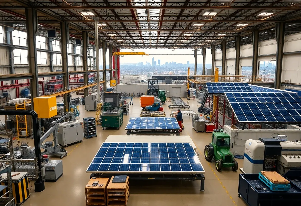 A modern manufacturing facility in Arizona emphasizing sustainable practices with solar panels.