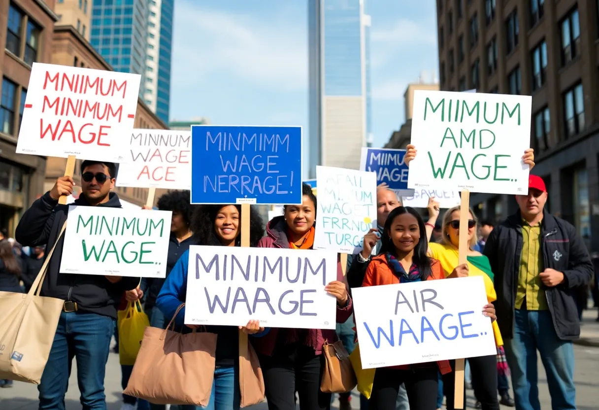 Group of workers advocating for a minimum wage increase in Arizona
