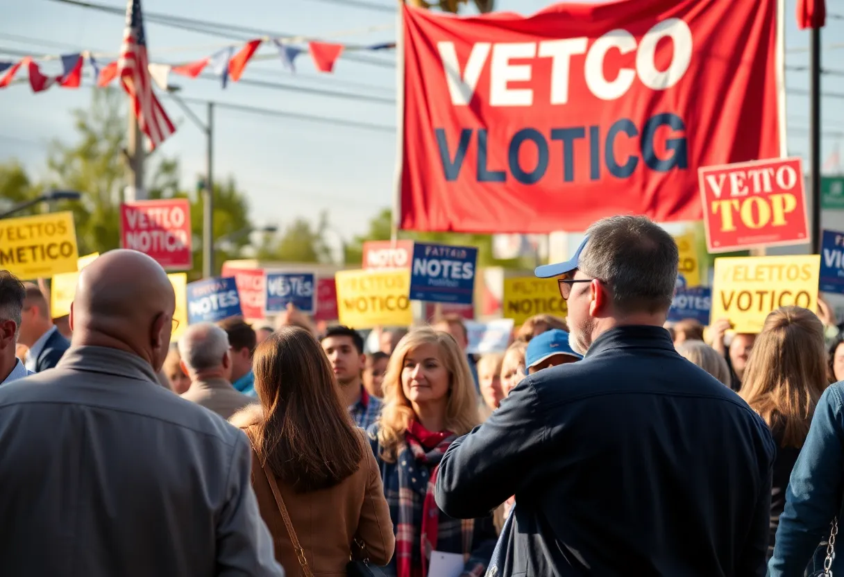 A political campaign scene showcasing voters participating in a special election.