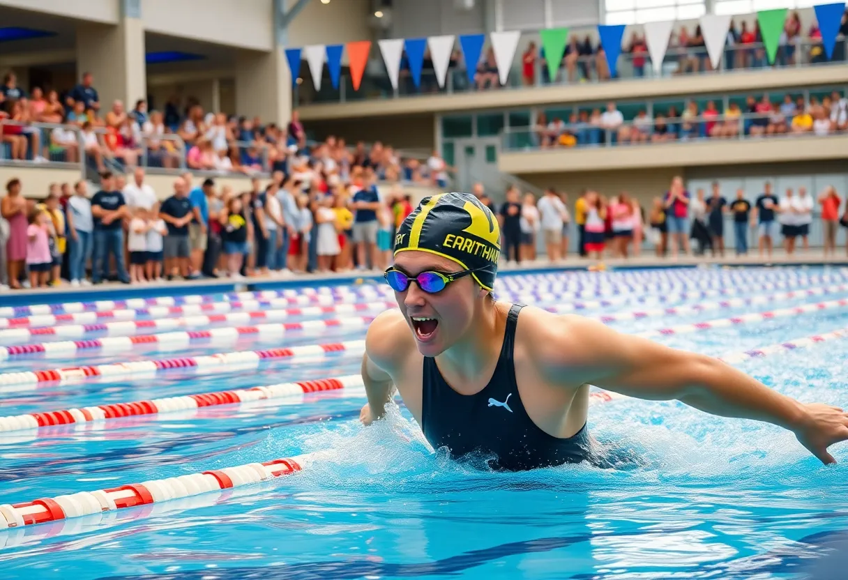 Fans cheering at the University of Arizona triathlon event.