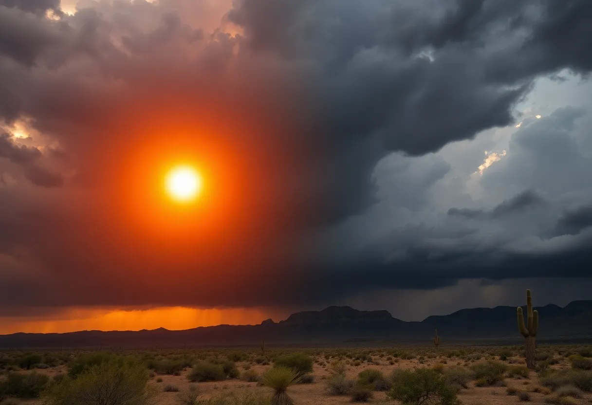 Dramatic landscape of Arizona showing heat and storm clouds