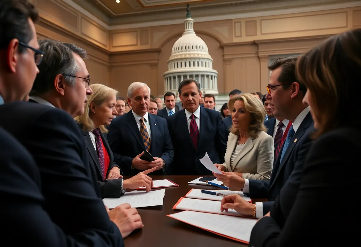 Politicians discussing in a congressional setting