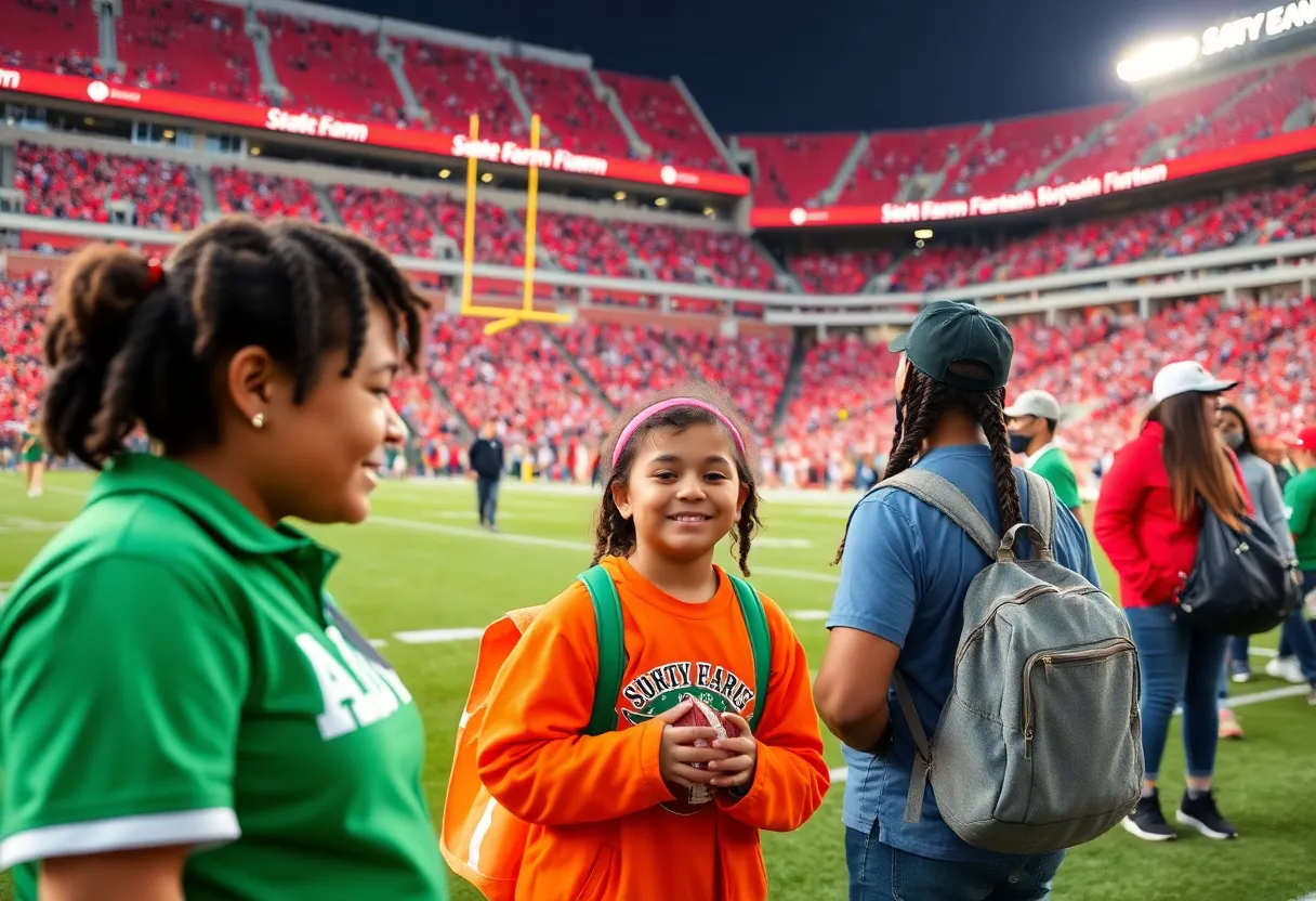 Promotional signage at a football game showcasing Avnet's community initiatives.