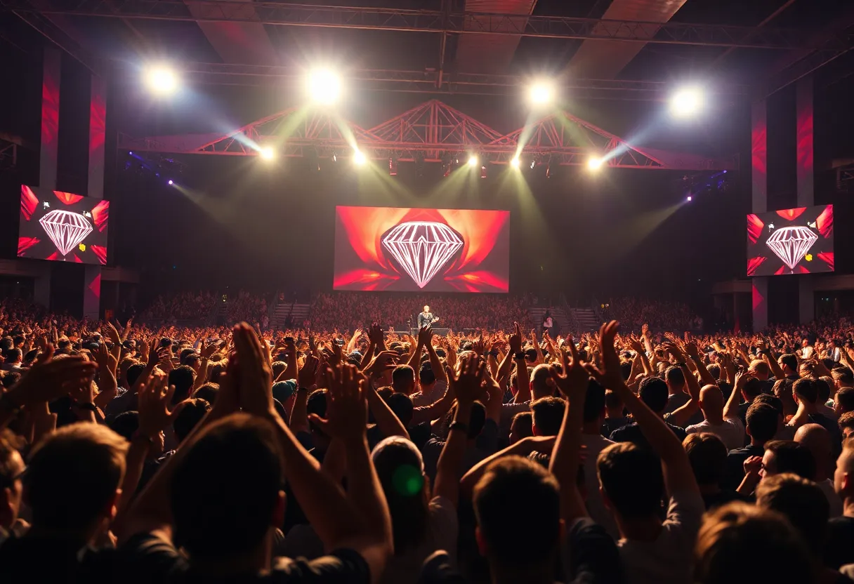 Crowd enjoying the performance of Benson Boone at Desert Diamond Arena.