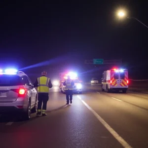 Emergency responders working at the scene of a rollover crash
