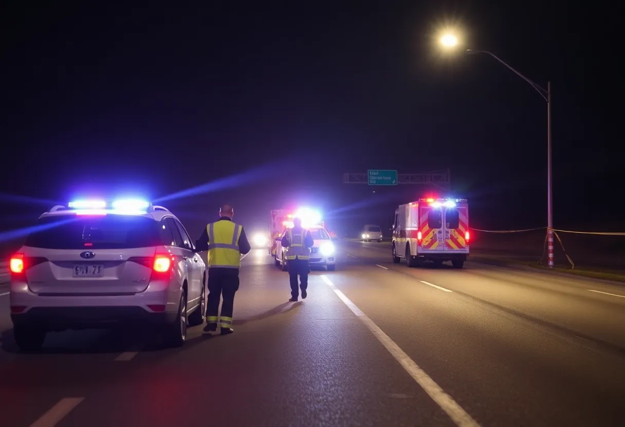 Emergency responders working at the scene of a rollover crash