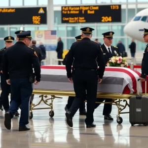 Casket arrival with police escort at Phoenix Sky Harbor Airport