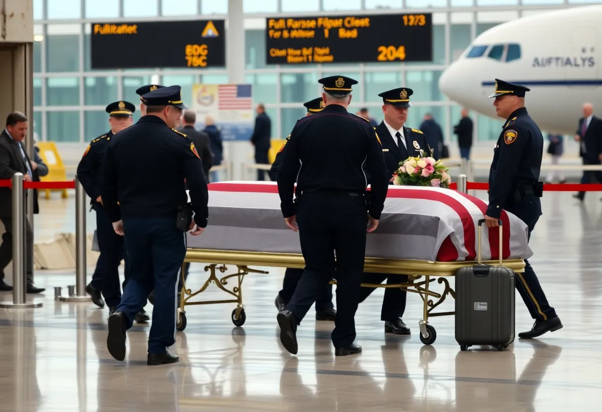 Casket arrival with police escort at Phoenix Sky Harbor Airport