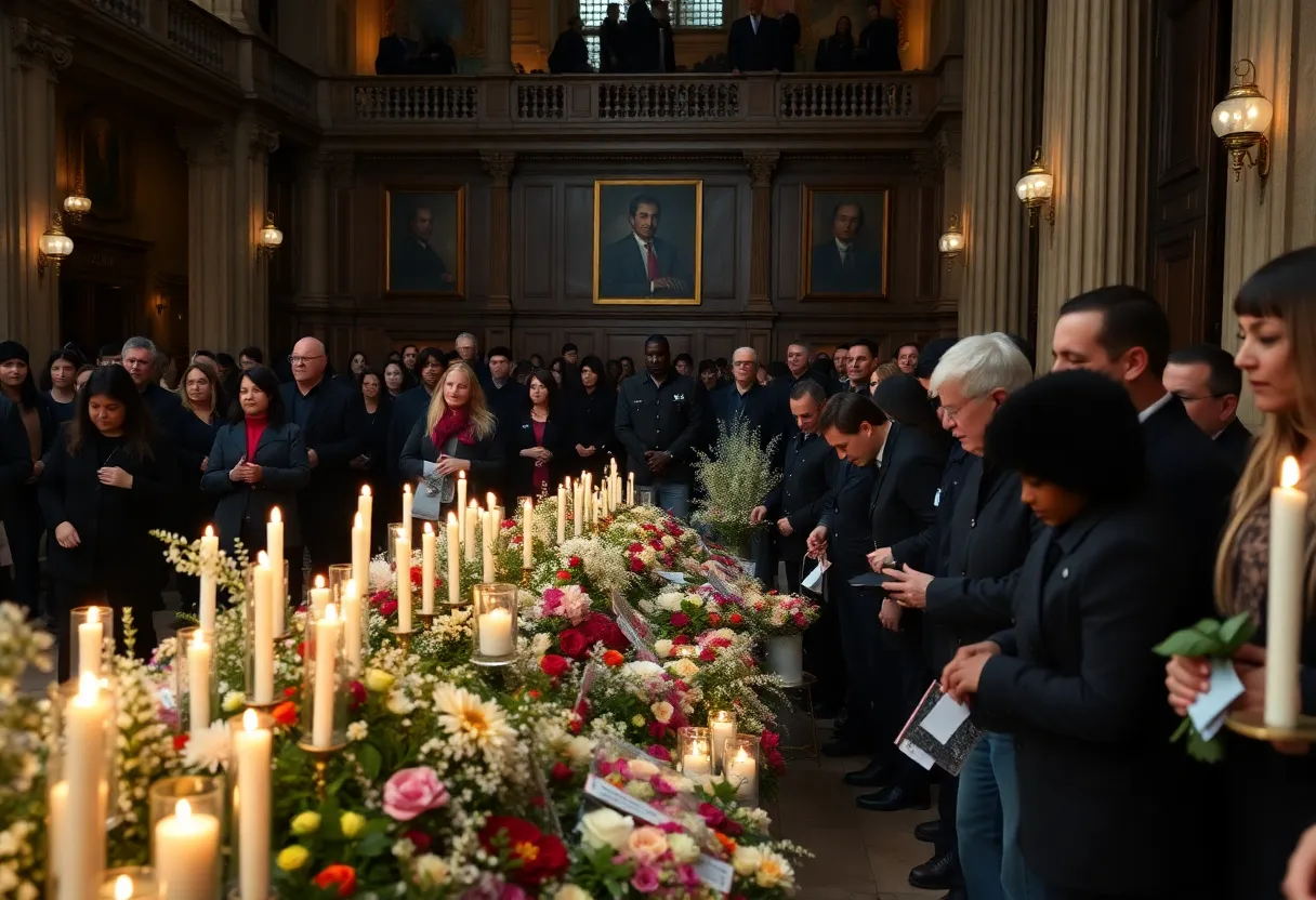 Attendees at a memorial vigil honoring Charlie Kirk at the Kennedy Center.