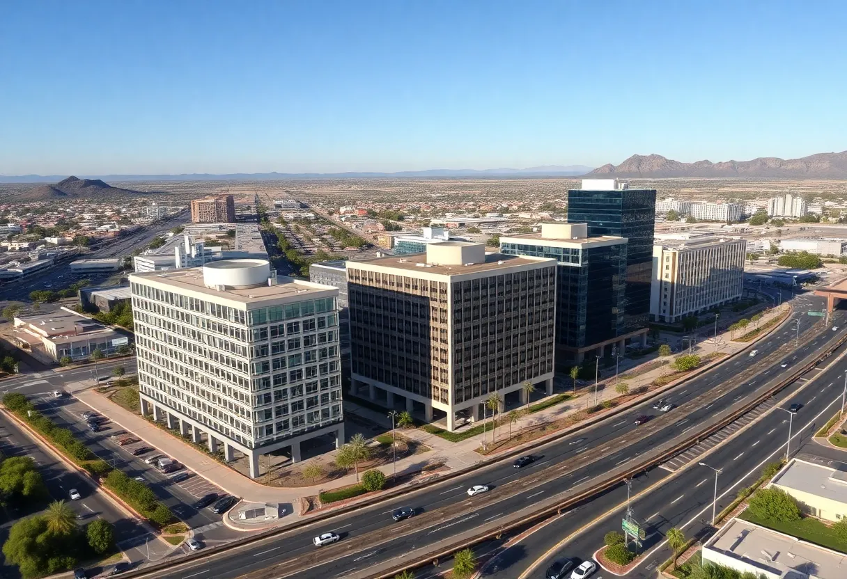 Aerial view of Class A office buildings in Phoenix, Arizona