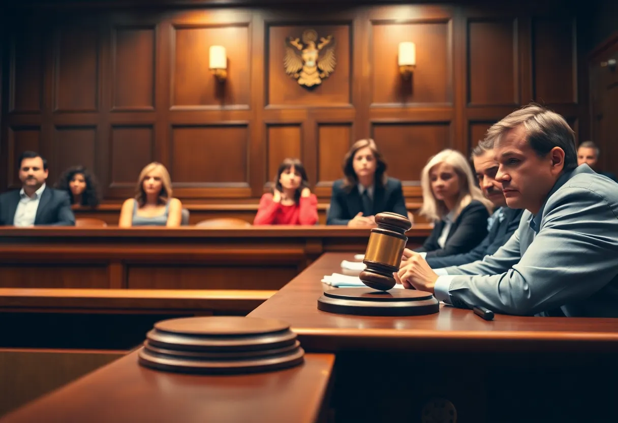 Courtroom scene representing a murder trial