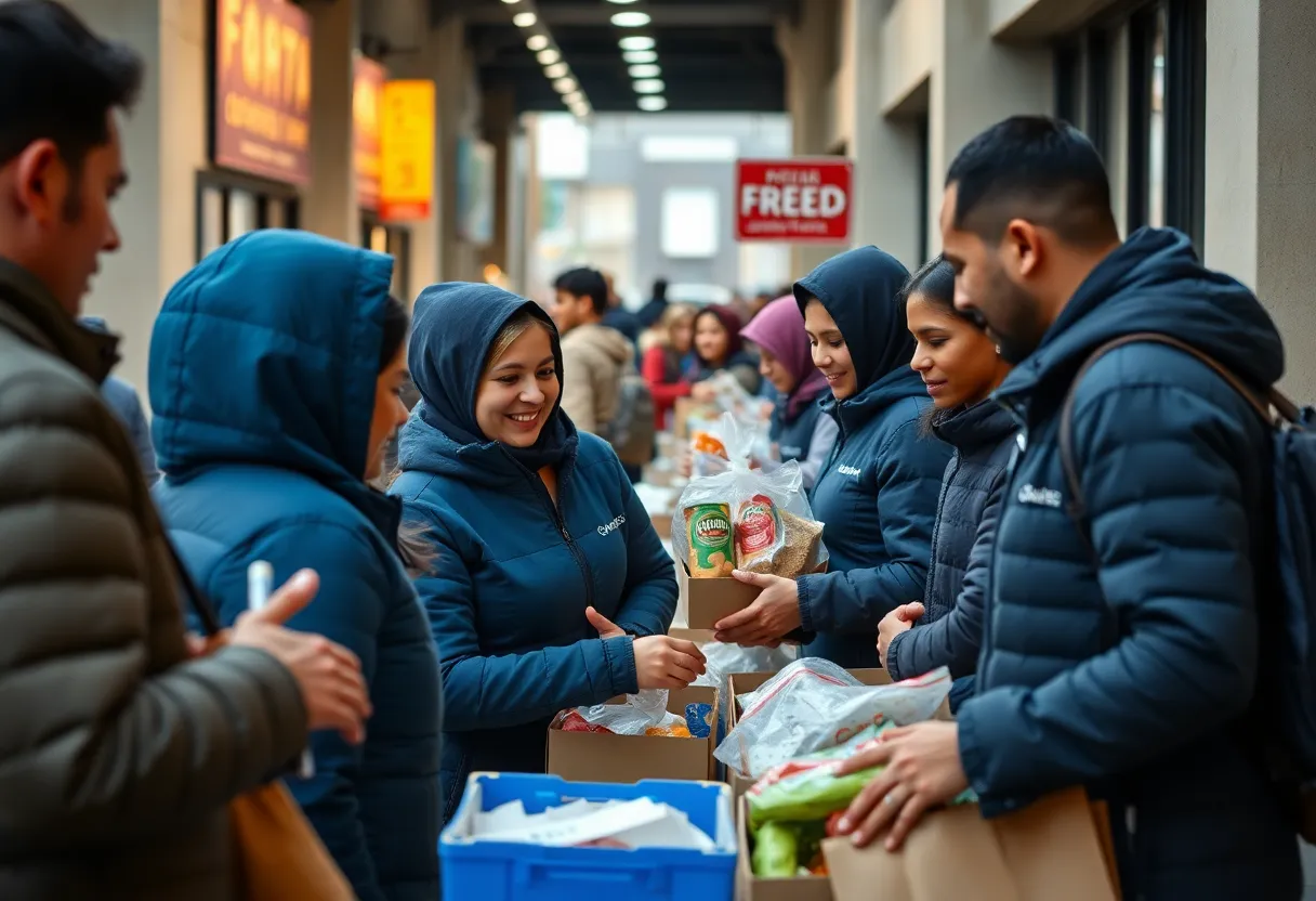 Volunteers distributing food at a community food bank