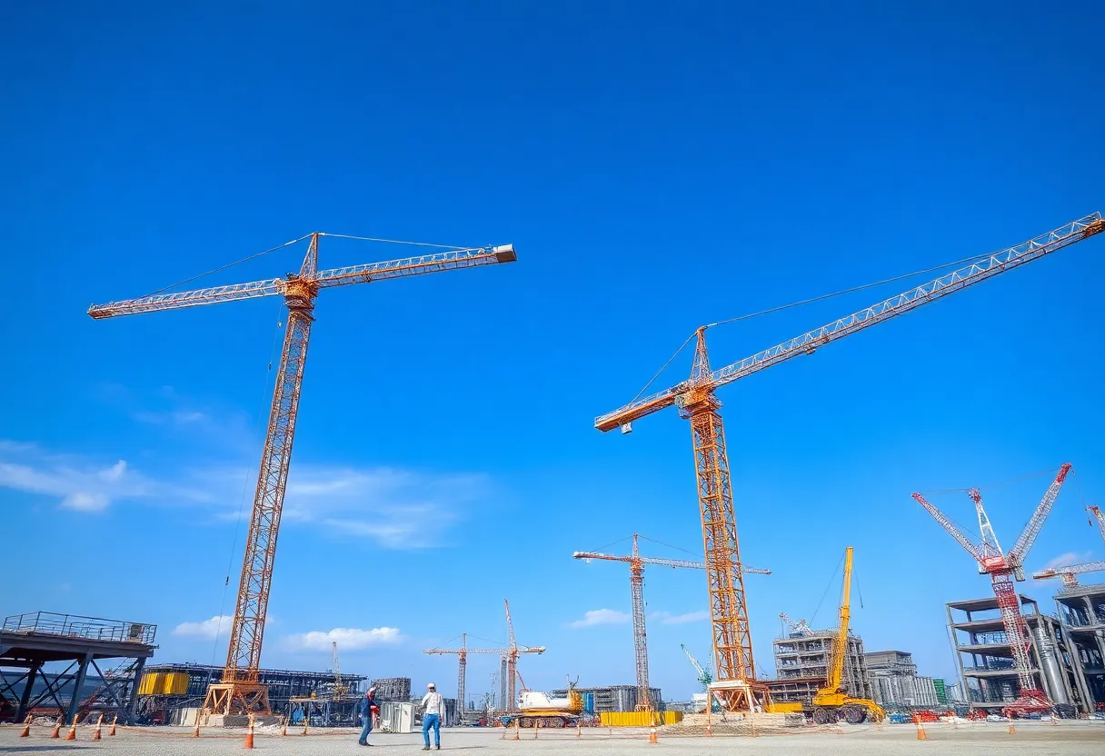 Modern construction site with cranes and workers in Arizona