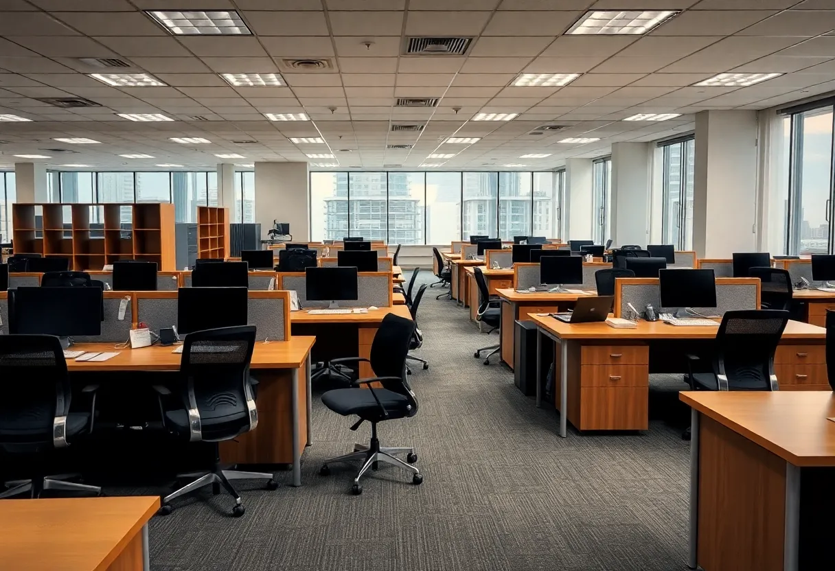 Empty office space at CyraCom signifying layoffs
