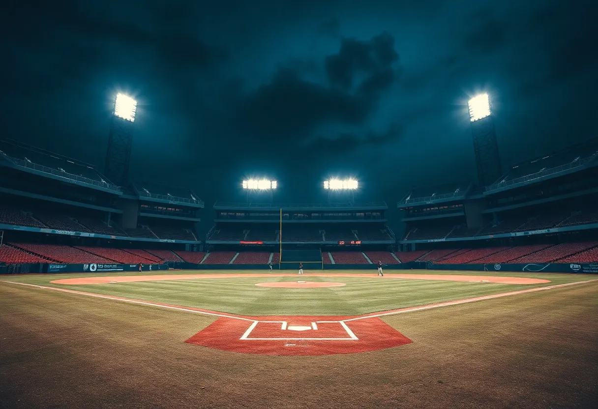 Baseball diamond with stadium lights