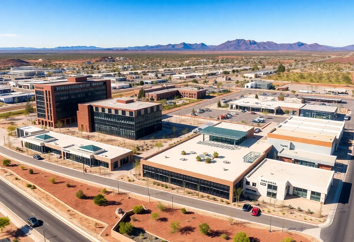 Aerial view of the Dove Valley Towne Center mixed-use development site.
