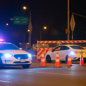 Police lights at a drunk driving incident scene