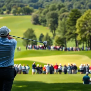Golfer taking a swing at the Farmers Insurance Open