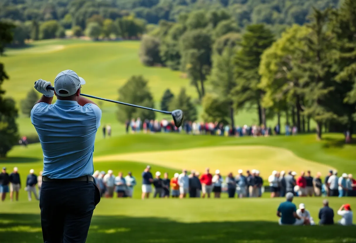 Golfer taking a swing at the Farmers Insurance Open