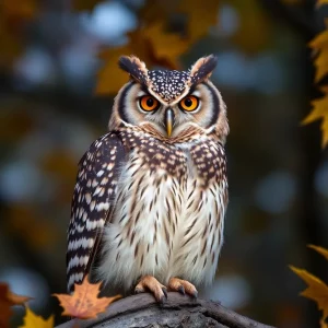 A flammulated owl perched on a branch in a park