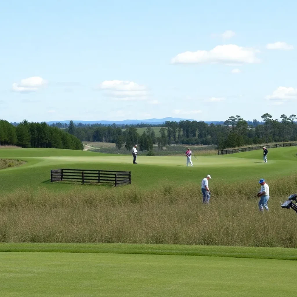 Volunteers maintaining the golf course at the U.S. Open.