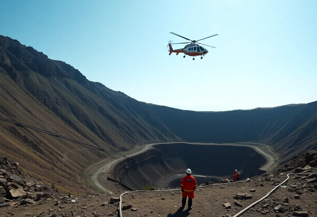 Helicopter above Lavender Pit during a rescue operation