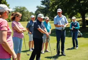 Golf clinic for individuals with disabilities in a scenic park