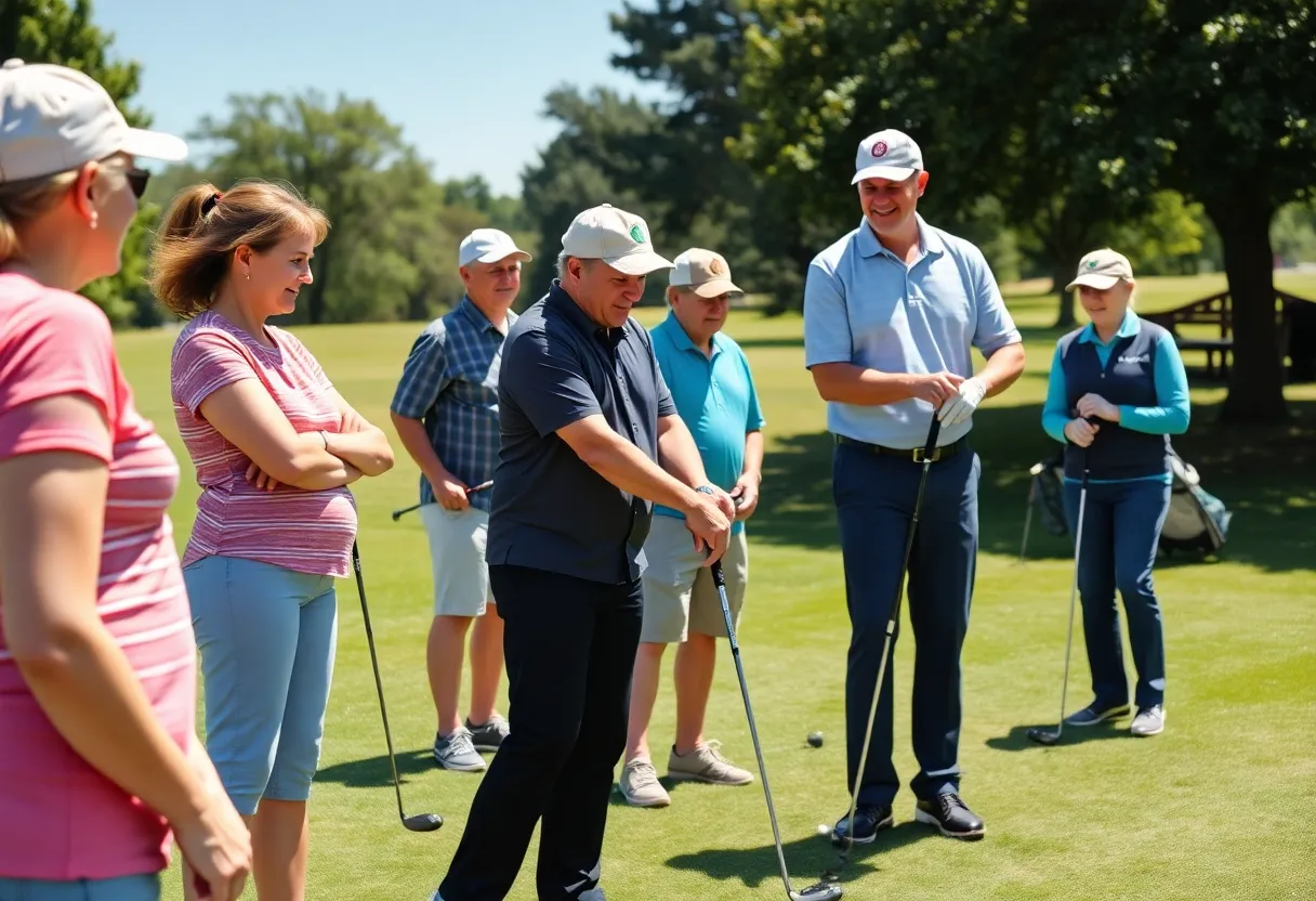 Golf clinic for individuals with disabilities in a scenic park
