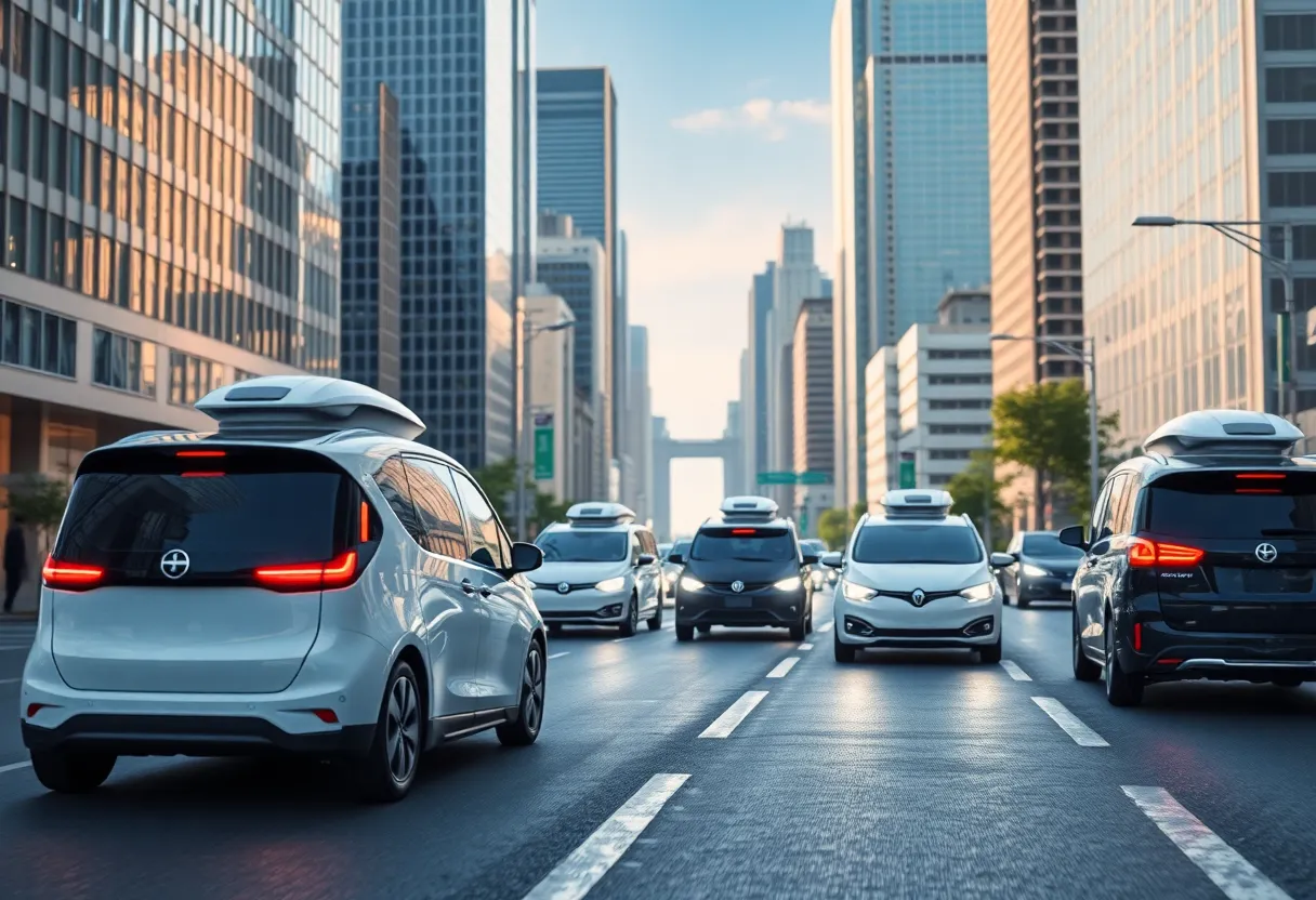 Concept image of autonomous electric vehicles in an urban setting