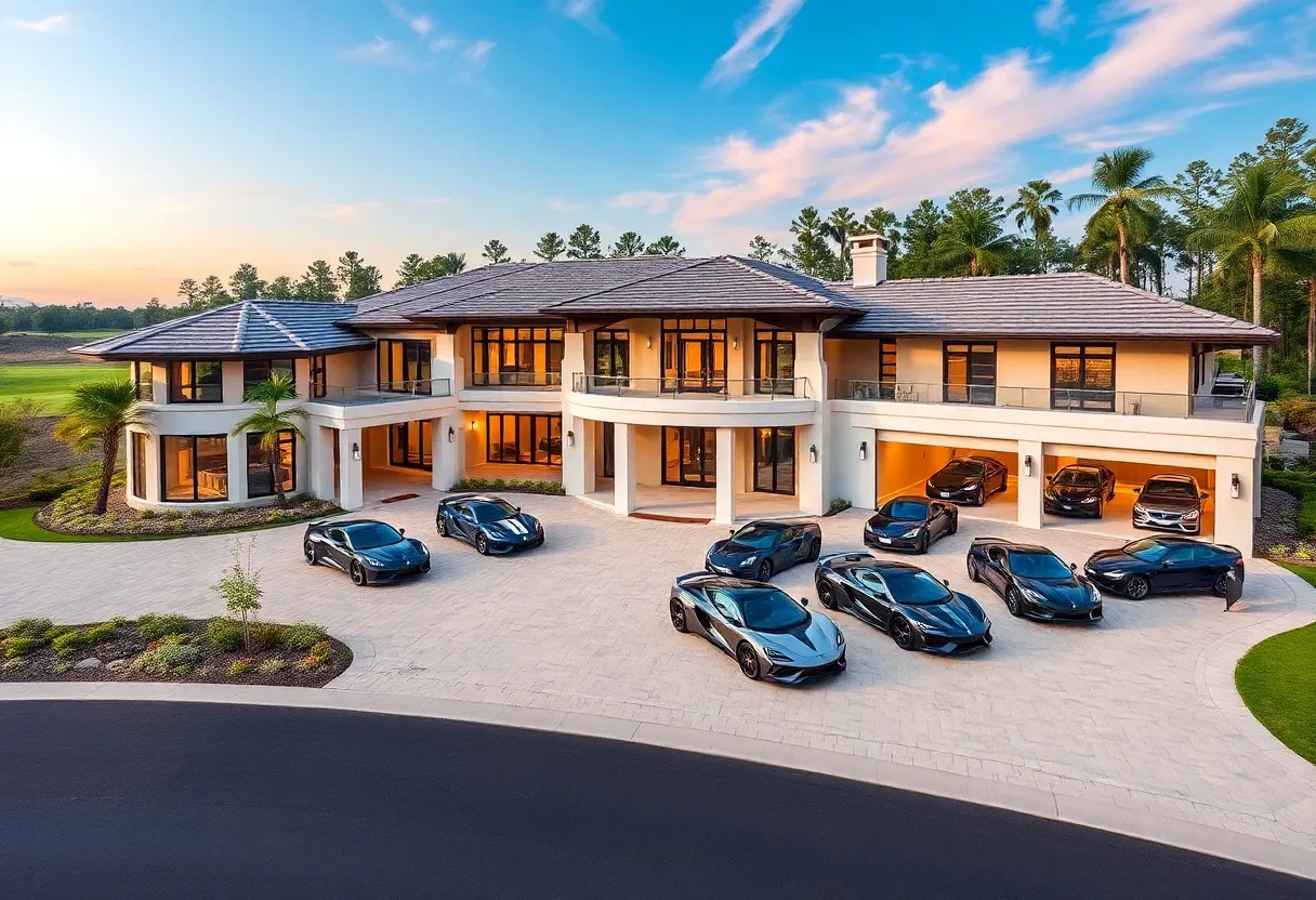 Luxury mansion in Scottsdale's Estancia community featuring an expansive garage.