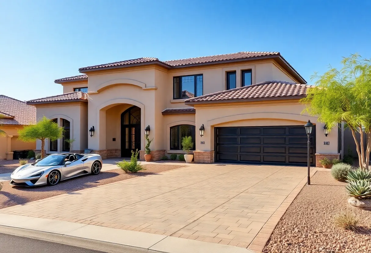 Exterior view of a luxury home designed for car collectors in Scottsdale
