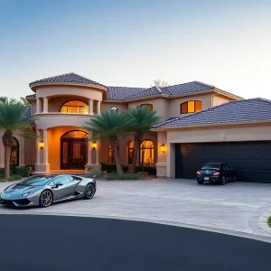 Exterior view of a luxurious home in Scottsdale designed for car enthusiasts